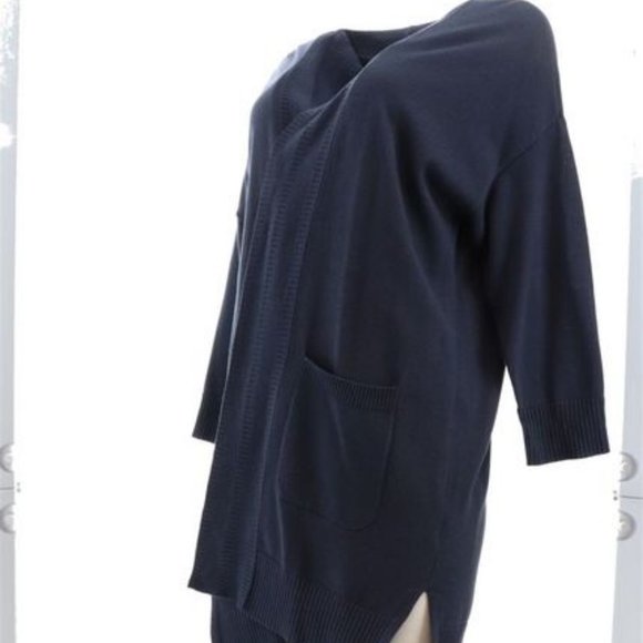 NWT ISAAC MIZRAHI DROP SHOULDER OPEN SWEATER CARDIGAN NIGHT INDIGO XXS - Picture 3 of 10